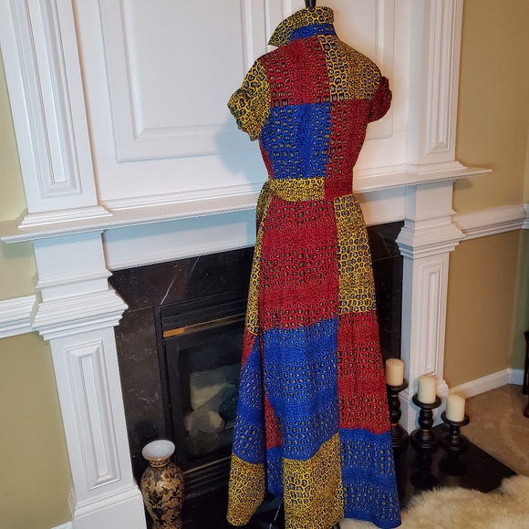 GORGEOUS AFRICAN PRINT COTTON MAXI SHIRTDRESS - Picture 8 of 9
